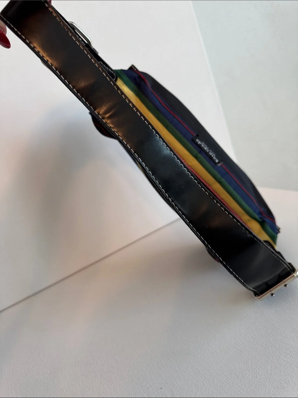 Vintage Kate Spade Striped Nylon Patent Leather Baguette Shoulder Bag Y2K